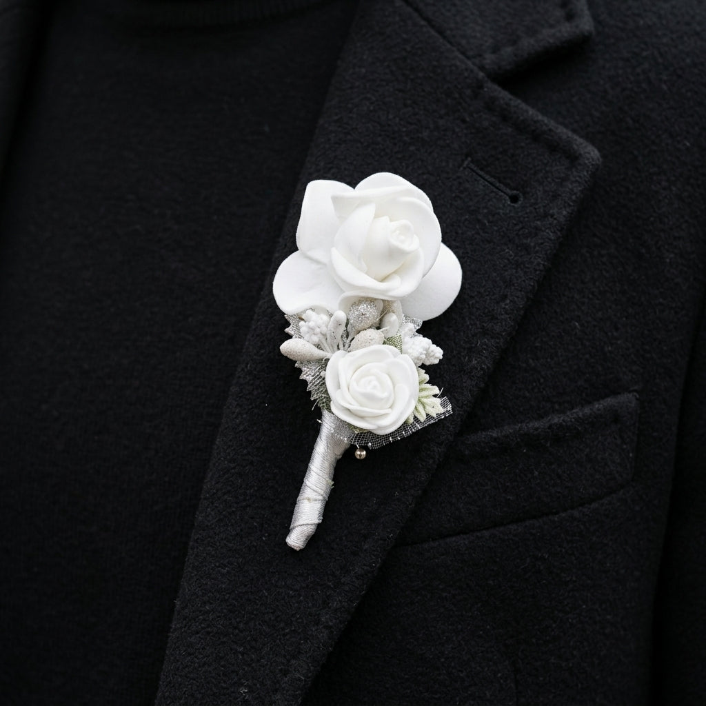 White Floral Lapel Pin