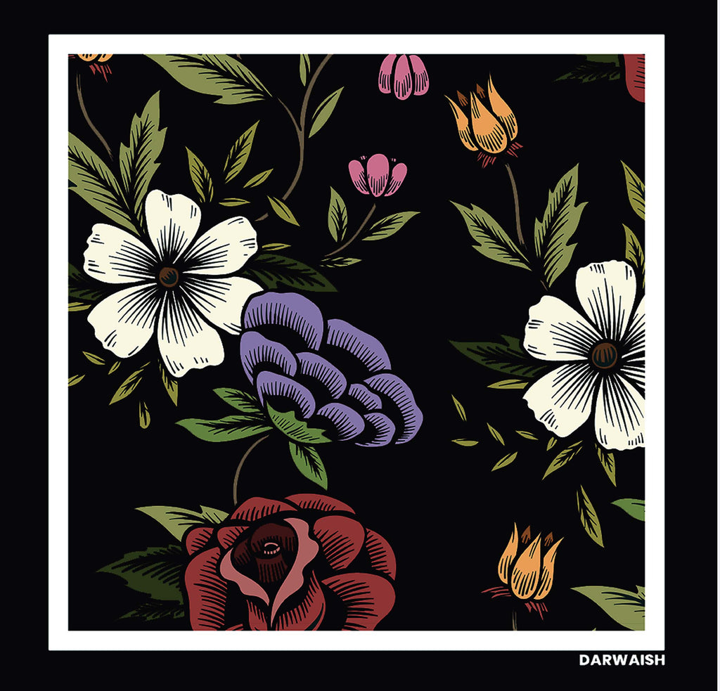 Midnight Bloom- Premium Silk Pocket Square