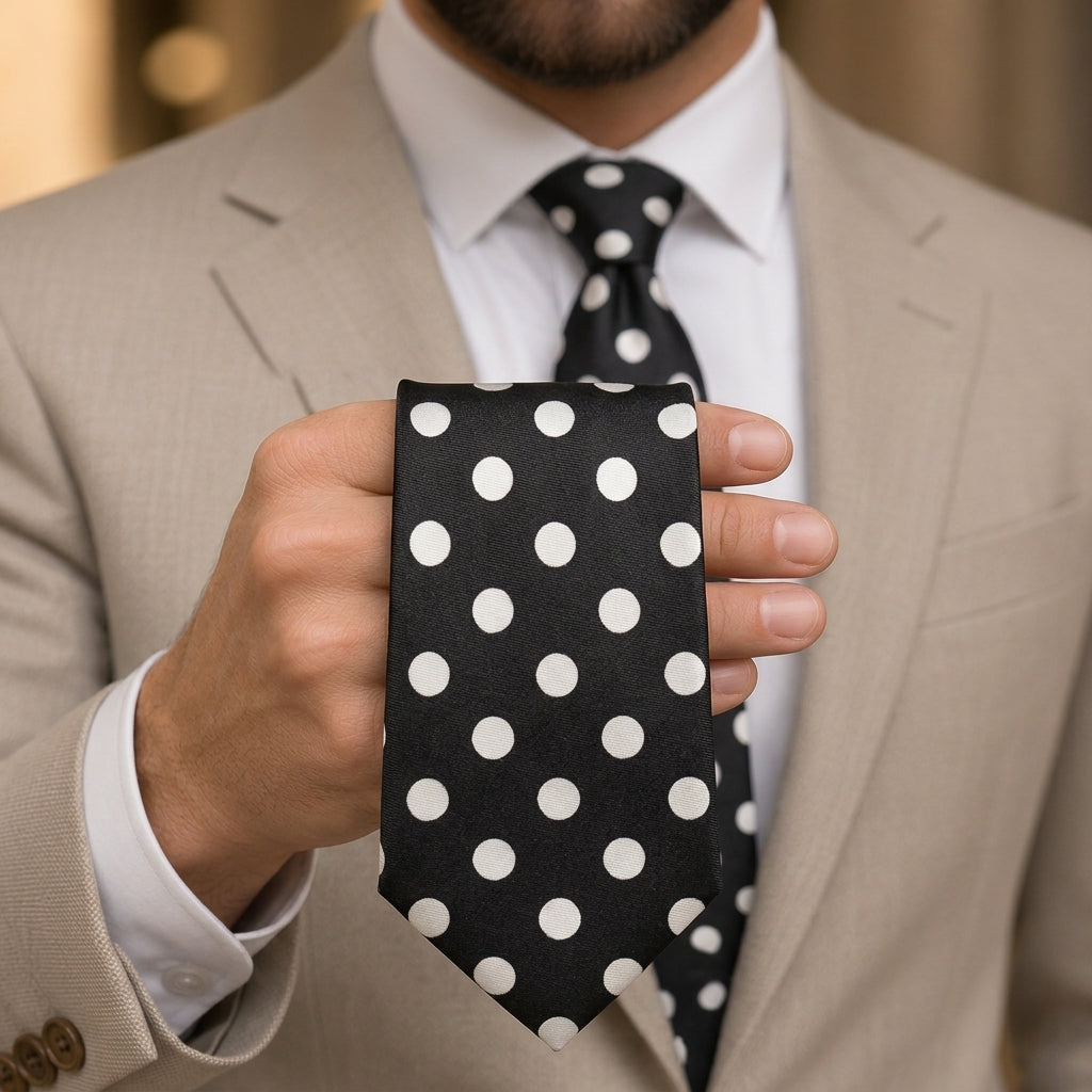 Black polka doted Printed Tie
