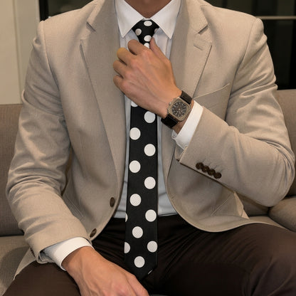 Black polka doted Printed Tie