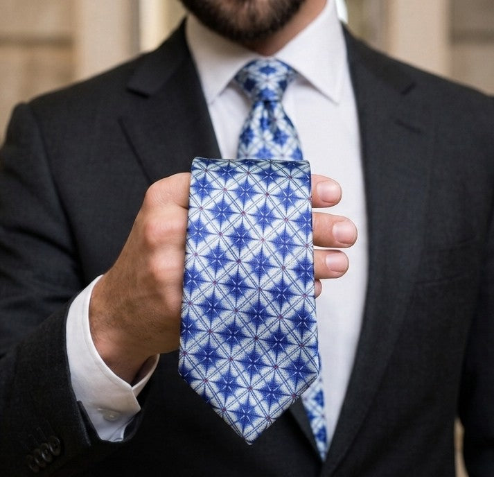 Blue Geometric Printed Tie