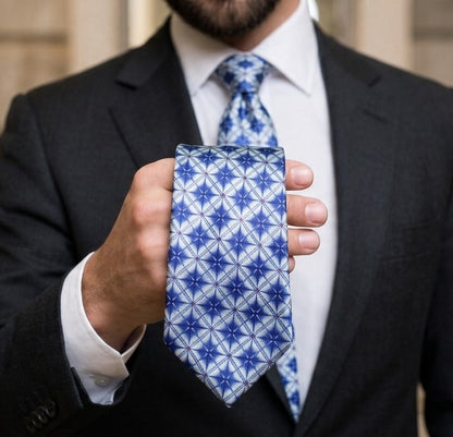 Blue Geometric Printed Tie