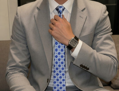 Blue Geometric Printed Tie