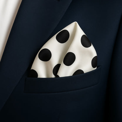 White Polka Dot- Premium Silk Pocket Square