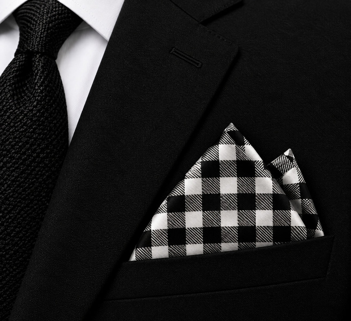 Monochrome Gingham- Premium Silk Pocket Square