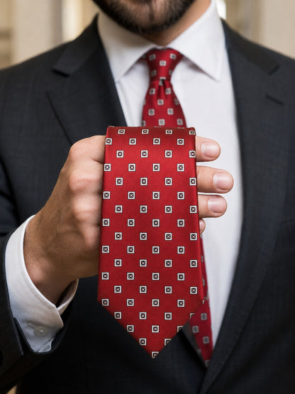 Red Geometric Printed Tie