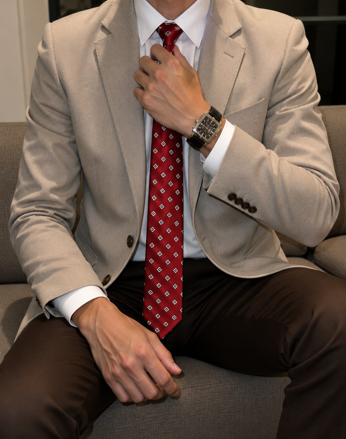 Red Geometric Printed Tie