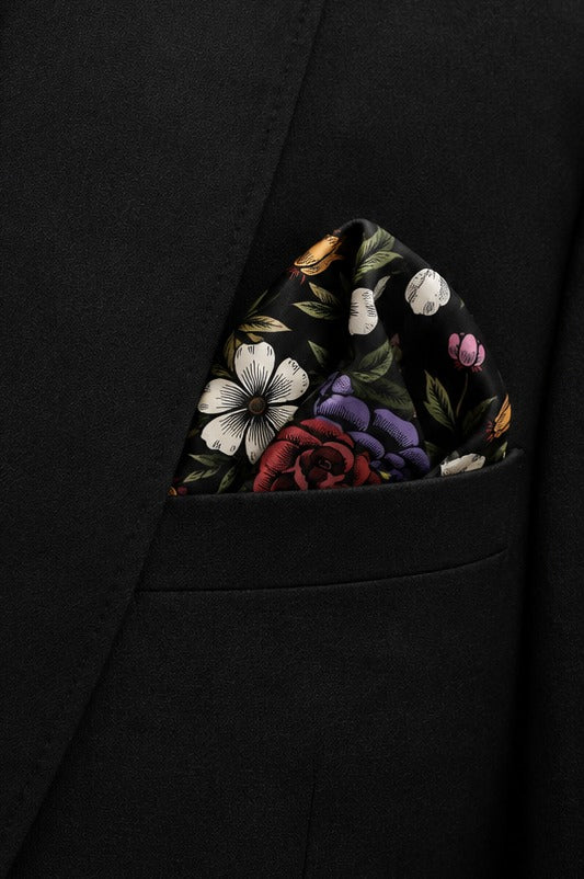 Midnight Bloom- Premium Silk Pocket Square